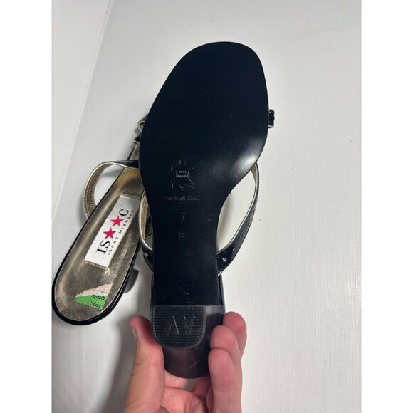 Isaac Mizrahi Kitten Heel y2k Black Gold Sandal Size 7 NWOB Deadstock Popstar - Picture 3 of 4